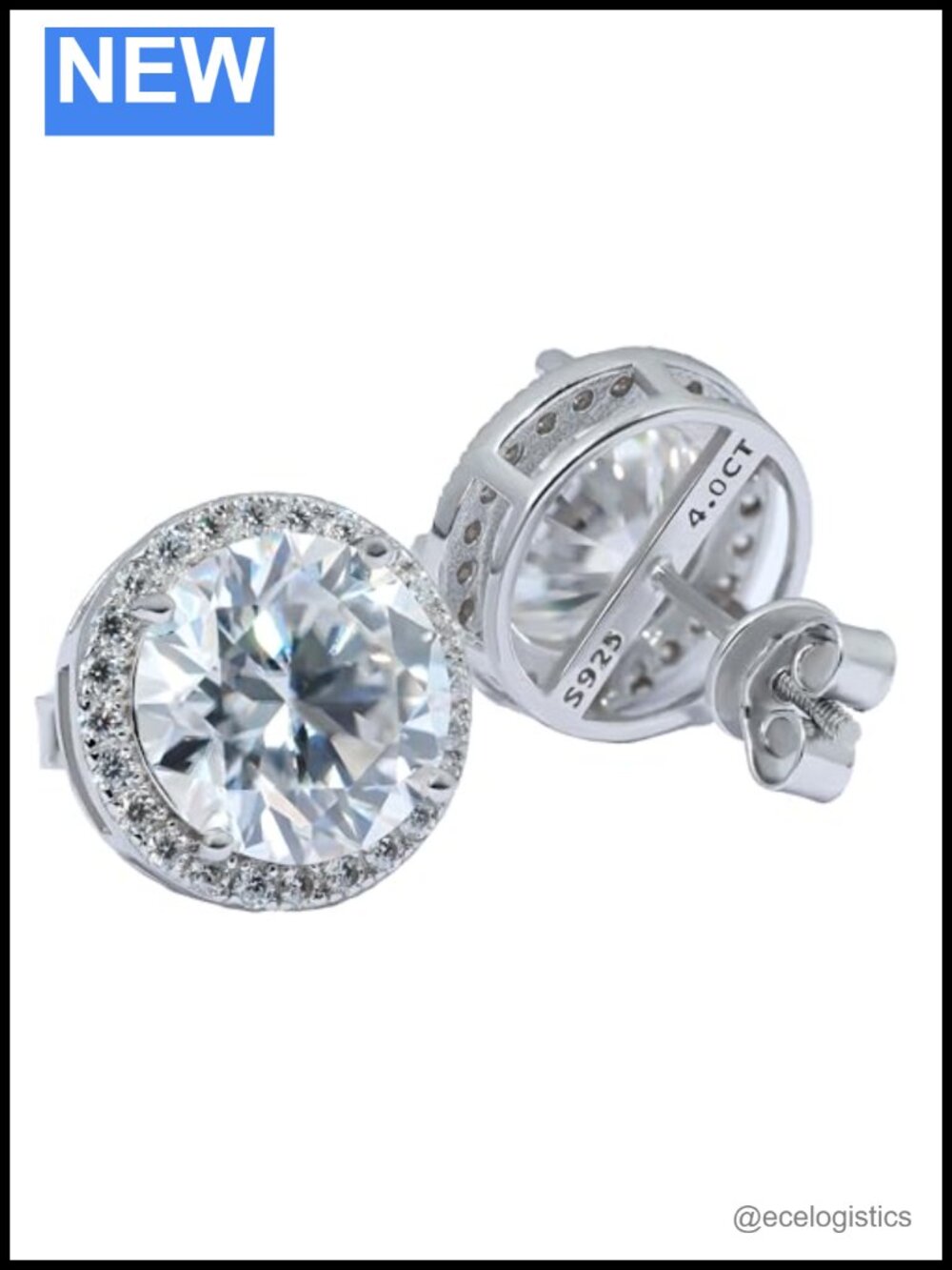 Sterling Silver CZ Stud Earrings Hypoallergenic Screw Back Unisex
